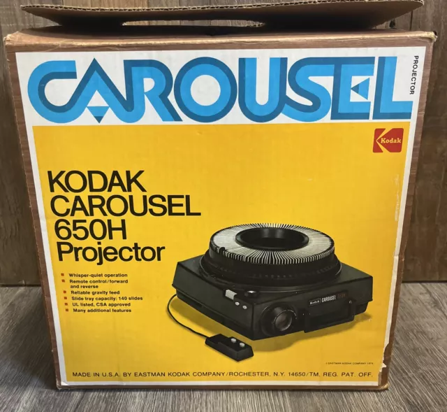 Kodak Carousel 650H Slide Projector + Remote, Tray & Original Box Complete Works