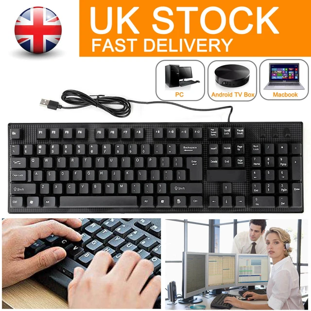 USB WIRED STYLISH Slim QWERTY Keyboard Layout For DESKTOP PC Computer ...
