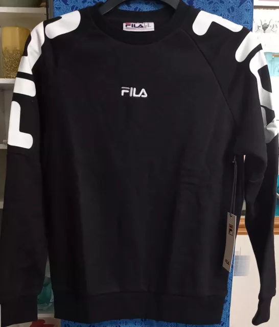 Fila Vernon Black/White/Grey Shoulder Logo Crew Sweatshirt, Men's size XS