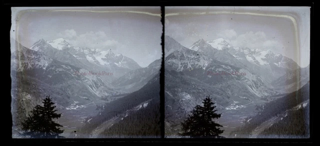 Alpes Montagne Photo NEGATIVE Plaque de verre Stereo Vintage VrL11n11