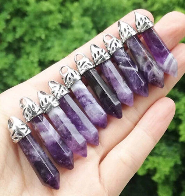 10pcs Amethyst Stone Pendants bead Gemstone Pendant Hexagon Healing Crystal