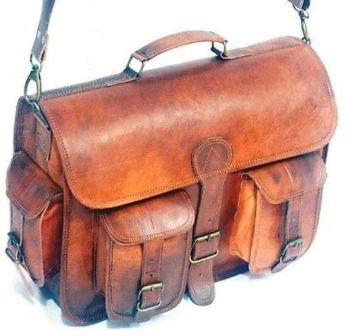 18 " Bull Cuir Femmes Vintage Véritable Messager Épaule Sac Ordinateur Portable