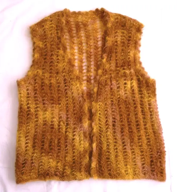 Vintage mohair waistcoat -  hand knit - soft rainbow yarn - scalloped edge hems