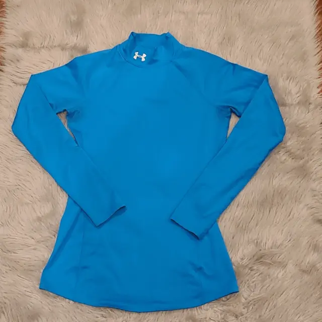 Under Armour cold gear fitted long sleeve mock neck bight blue shirt size small