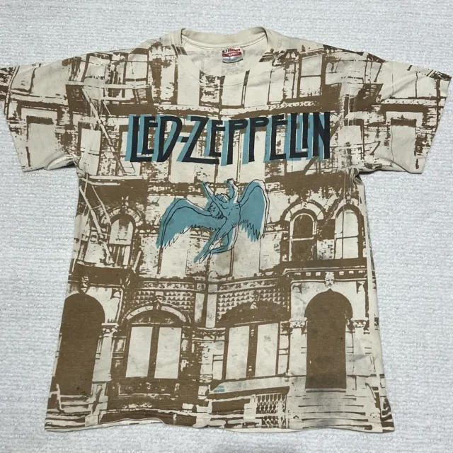 Vintage 90s Led Zeppelin All Over Print T-Shirt Size L Rare Winterland USA Made