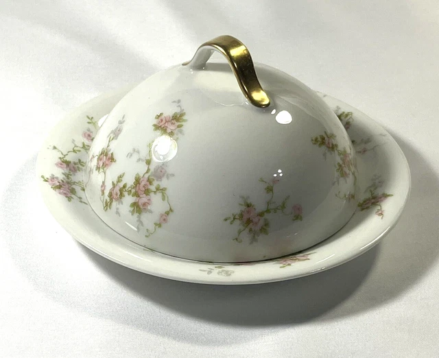 VINTAGE THEODORE HAVILAND Limoges Pink Floral Covered Butter Dish With