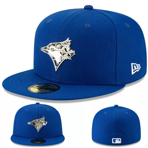 New Era Toronto Blue Jays Blue Fitted Hat Metallic Silver Badge Team Logo Cap