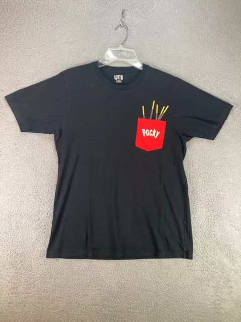 UNIQLO Shirt Mens Medium Black Slim UT x Pocky Brands Pocket Tee Shirt Top