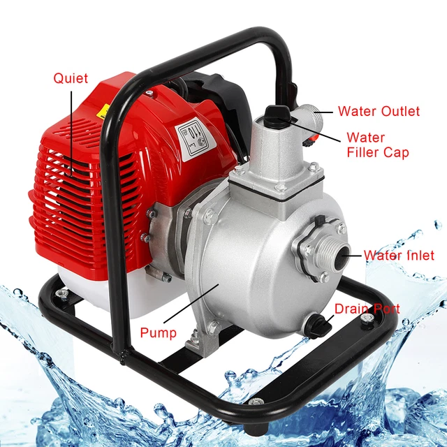 Gas-Powered Water Pump 1'' 1.7HP 2-Stroke Petrol Water Transfer Pump 1250W 25:1