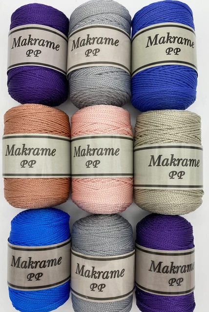 Paquete de 9 rollos de cordón de ganchillo de poliéster de 2 mm - bolsas de macrame - rollos de 9 x 100 g