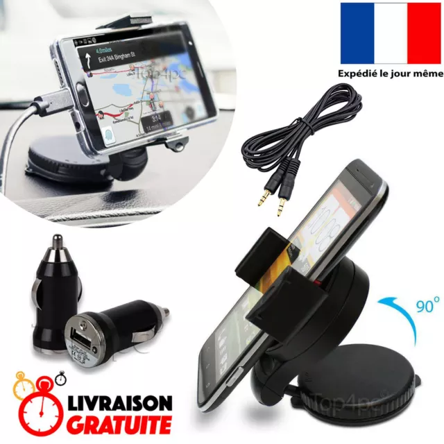 Pack Support Voiture + Chargeur + Prise Jack Pour Samsung Galaxy S8 S9 S7 J3 J5