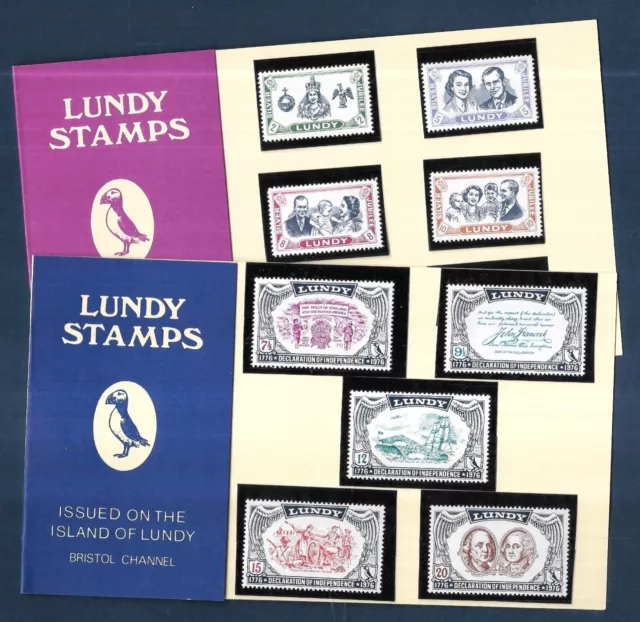 Lundy 1976-1977 Stamp Presentation Packs, U.s. Bicentennial & Silver Jubilee.