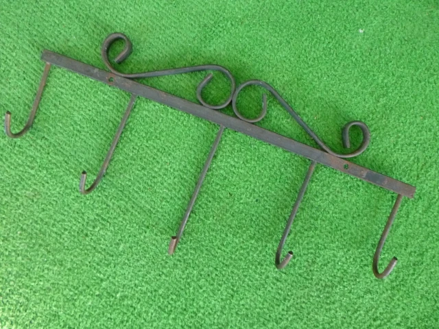 Vintage Wrought Iron Hanging Rack - 6 Multi Level Hooks - Double Mounting