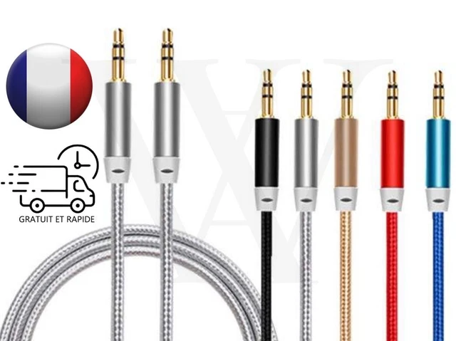 Câble Audio Raccordement Jack 3.5 mm Mâle AUX Tréssé Double Male stéréo connecte