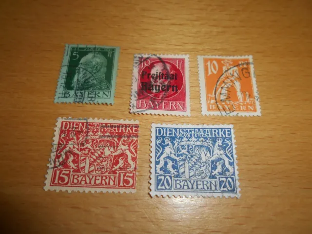 Bayern, 1911,1919,1920 Michelnummern 77,155A,179,Dienstmarken 19,20,gestempelt