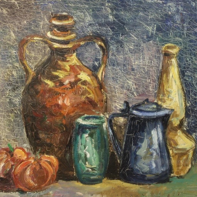 Cuadro pintura bodegon italiano oleo sobre lienzo estilo impresionista siglo XX