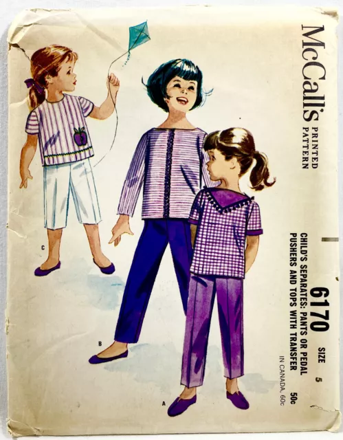 1961 McCalls Sewing Pattern 6170 Girls Pants Pedal Pushers Tops Sz 5 Vintg 13215