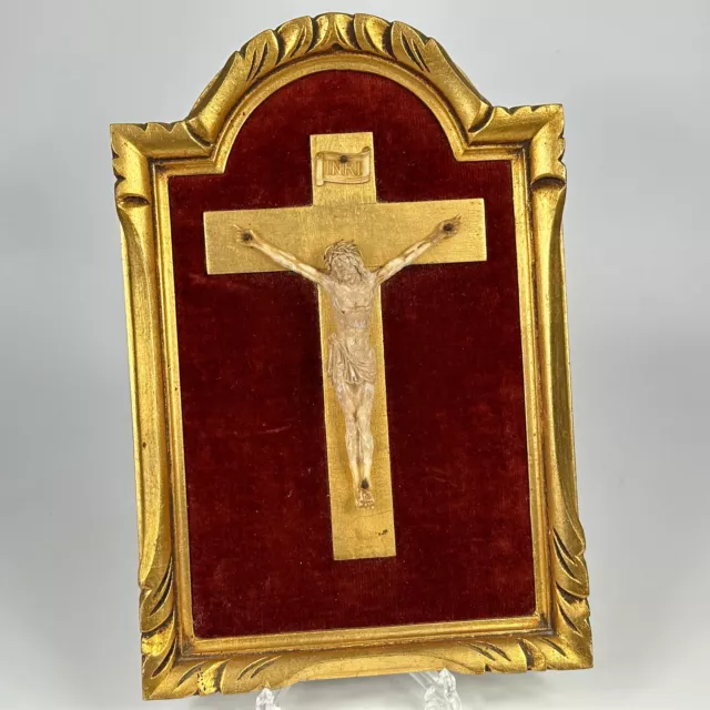 Vintage French Religious Gilt Framed Crucifixation Of Jesus Christ Plaque