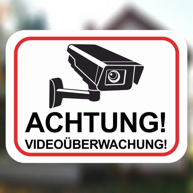 Aufkleber Achtung Videoüberwacht Weiß - Schild Sticker - Hinweisschild