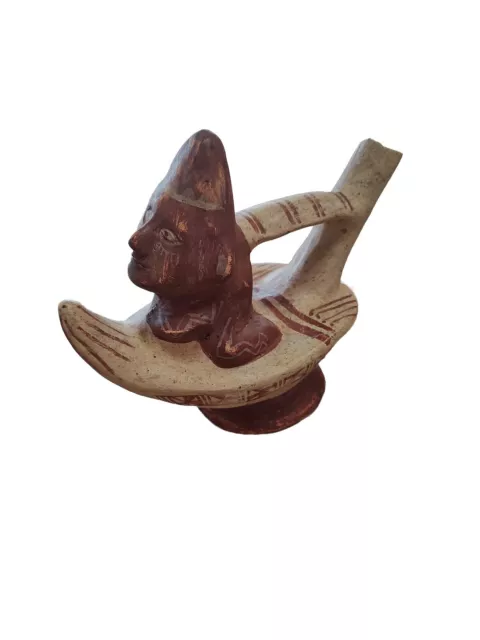 Pre-Columbian Peru Moche Pottery Figure Stirrup Spout Vessel.