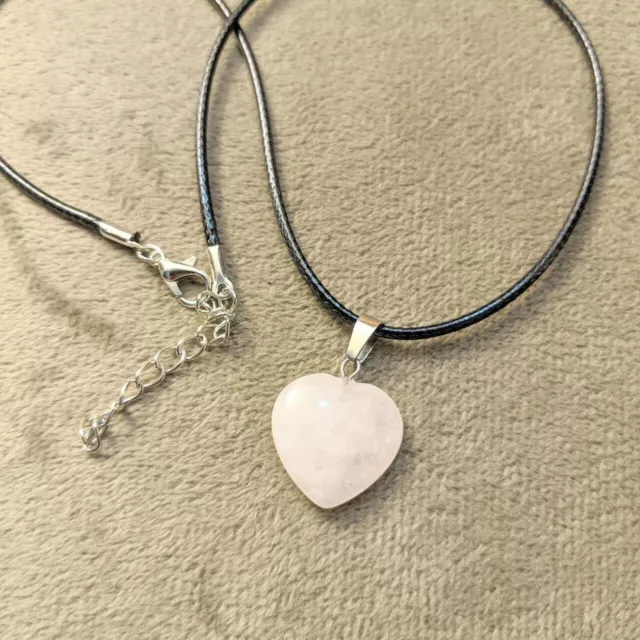 Pink Rose Quartz Healing Crystal Heart Stone 3/4" Natural Pendant Gem Necklace
