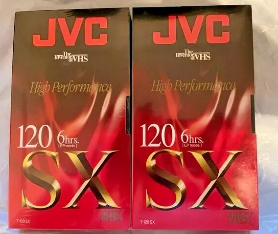 JVC T-120 SX High Performance Blank VHS Tapes 6 Hours EP Lot of 2 Tapes Sealed