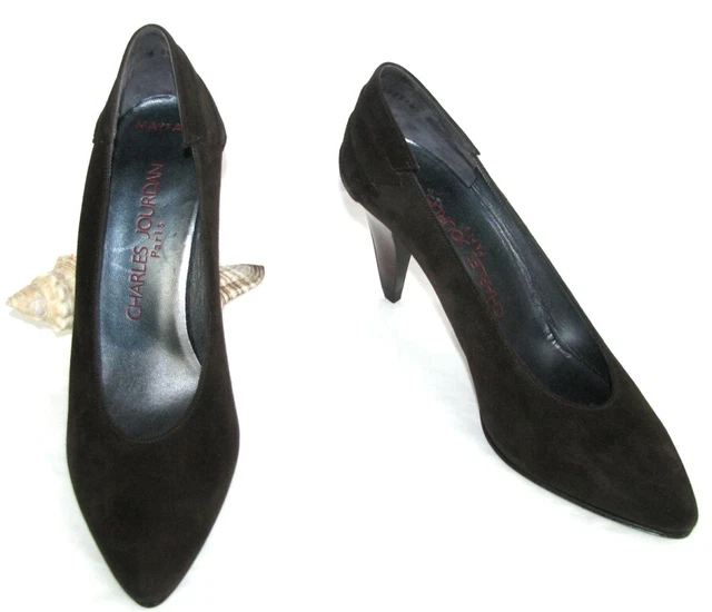 Escarpins Vintage Charles Jourdan - Velours Marron Chocolat - Taille 38.5 - Très Bon état
