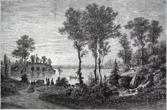 BOIS de VINCENNES : LE LAC de GRAVELLE - Gravure du 19e siècle