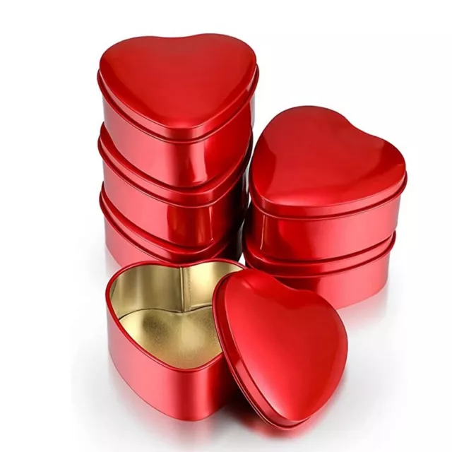 6PCS Heart Shaped Metal Tins Box with Lids Candy Boxes Heart Empty Tin9732