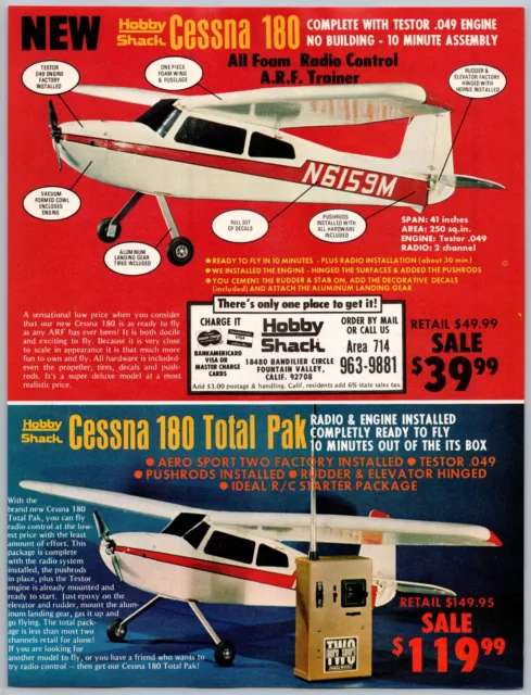 Hobby Shack Cessna 180 Model Airplane Vintage Nov, 1978 Full Page Print Ad