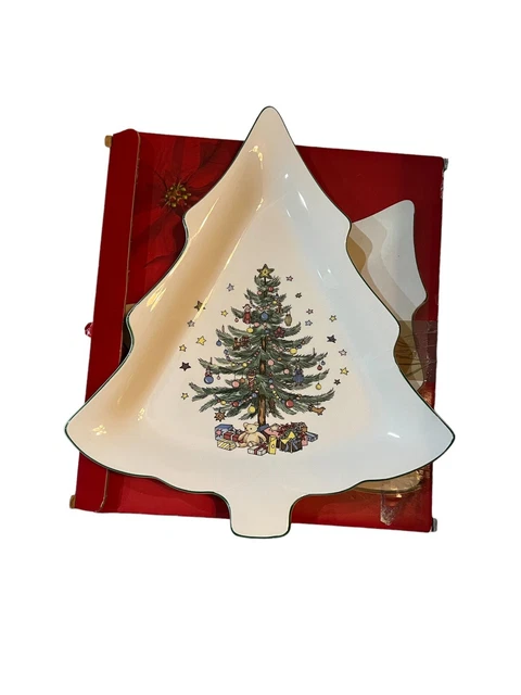 NIKKO Christmastime 11" Christmas Candy Dish Xmas Tree Dish Made in Japan W/Box