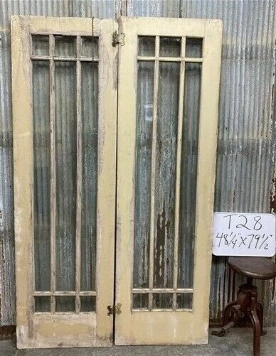 Pair French Style Glass Pane Doors, Vintage French Double Doors, 9 Panes, T28,