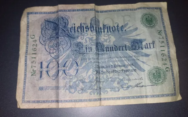 Reichsbanknote 100 Mark ;  1908 grüne Siegel