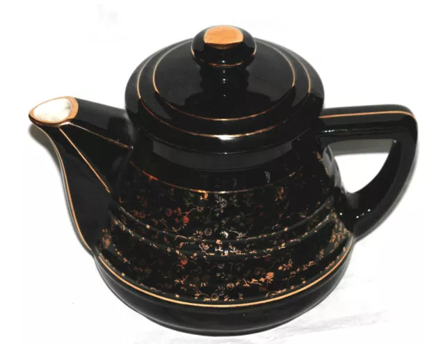 Théière ancienne céramique noire or 30s 50s NOMAR Vintage French Ceramic Tea Pot