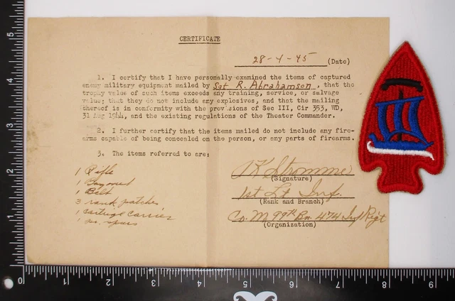 ORIGINAL WW2 US ARMY GI CAPTURED WAR TROPHY Bring Back CERTIFICATE ...