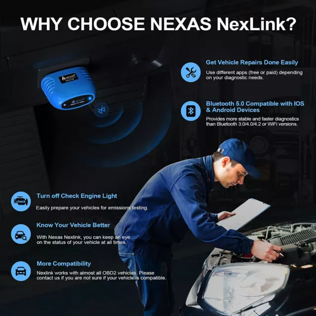 NEXAS Car Bluetooth OBD2 Scanner Engine Wireless Motorcycle Scan For IOS Android 3