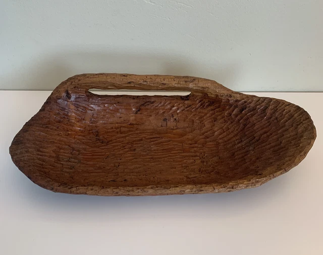Decorative Textured Organic Hand Carved Wood Bowl Natural Finish Handmade Brown