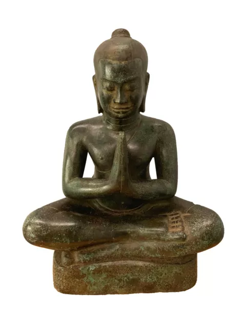 Antique Khmer Style Bronze Meditation Jayavarman VII Statue - 40cm/16"