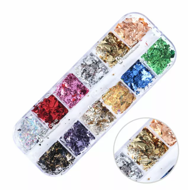 Pro 12 Color Foil Confetti Flakes Thin Sheets Nail Art Mixed Glitter 3155