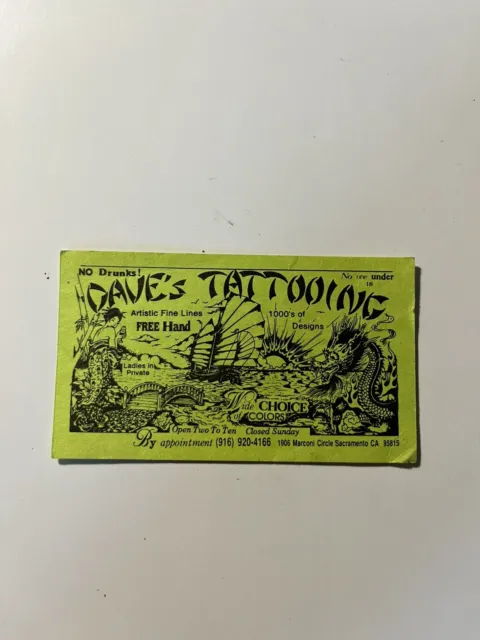 Tarjeta de visita de tatuaje vintage rara - Dave's Tattooing Sacramento Ca.