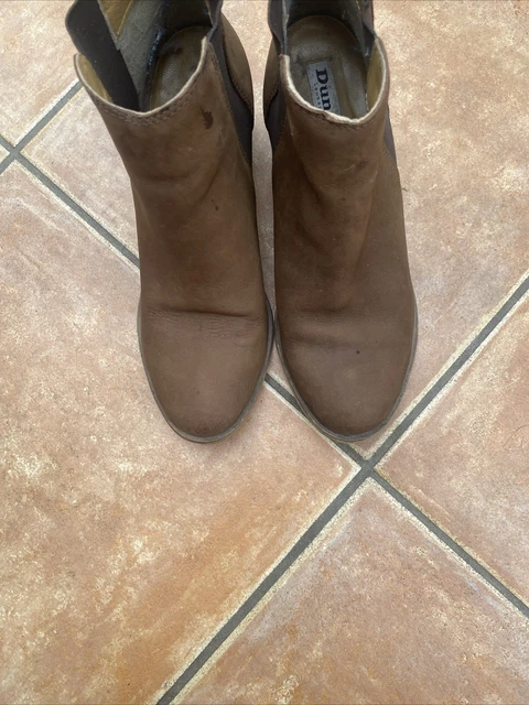 LADIES DUNE SIZE Brown Leather Anckle Boots Slip On Heeled Vgc