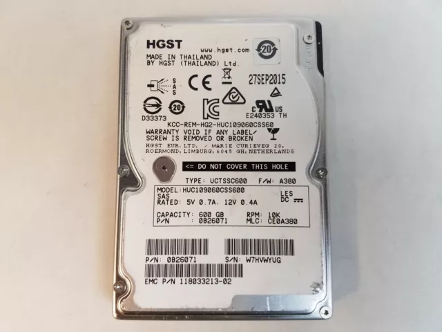 Lot of 20 HGST EMC C10K900 HUC109060CSS600 600 GB 2.5" SAS 2 Enterprise Drive