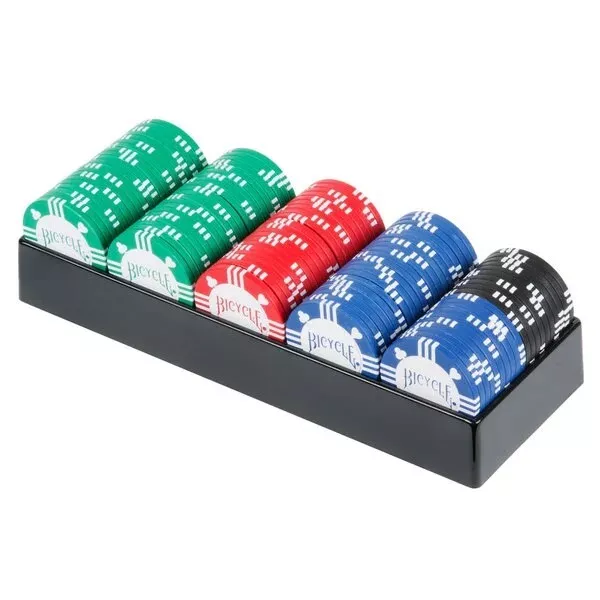 Bicycle 100 Poker Chip Set With Tray 8 Gram Clay Filled 4 Colors Tournament New