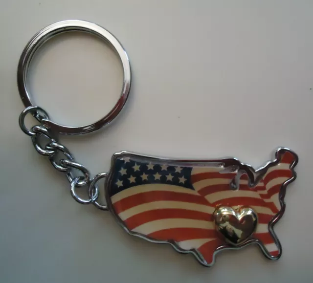 Vintage Avon American Flag Key Ring with Gold Tone Heart Accent Collectible