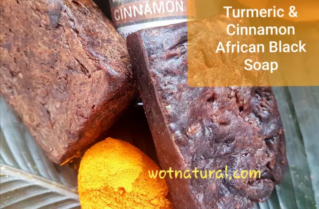 African Black Soap Bar with Turmeric & Cinnamon Brightening 90g Handmade Vegan