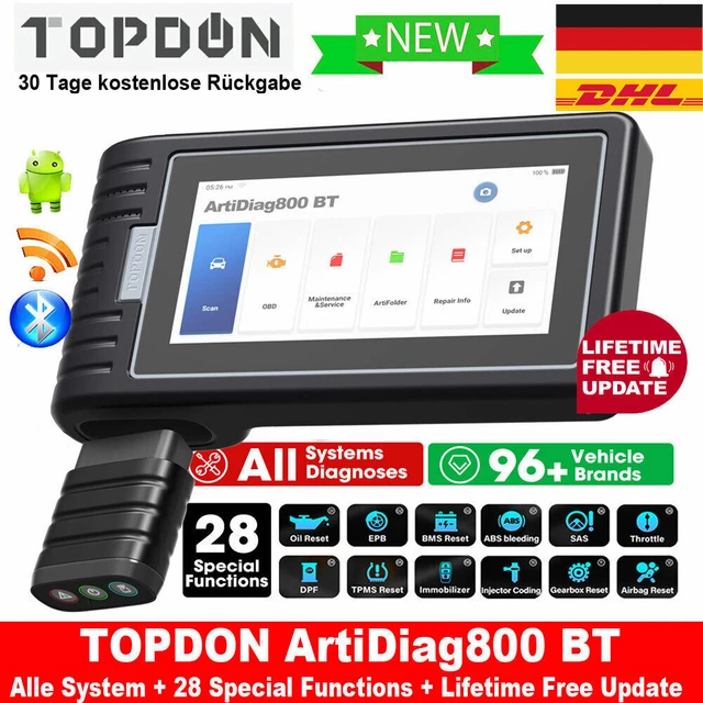 TOPDON AD800 BT Profi KFZ OBD2 Diagnosegerät Scanner ALLE SYSTEM Bluetooth WIFI