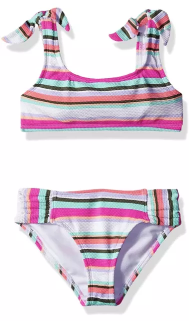 Angel Beach Girls' Big Bandeau Bikini, Multi Color Gingham, Sz 16 Tie Back
