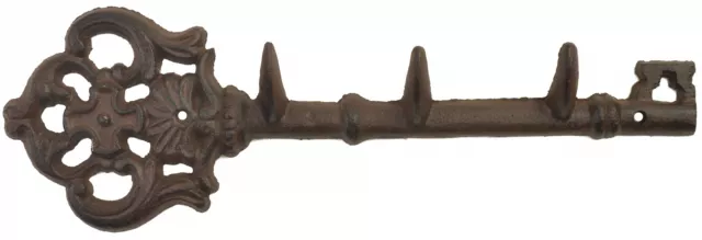 Wall Hook Coat Rack Victorian Skeleton Key Style 3 Hooks Cast Iron 11.625" Long