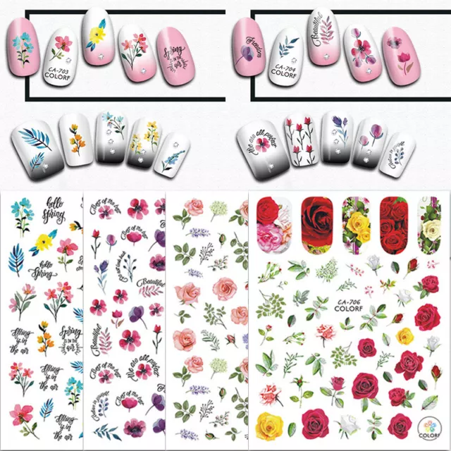 Frühling 3D Nagelsticker Blumen Blätter Transferaufkleber Nagelspitzen #N