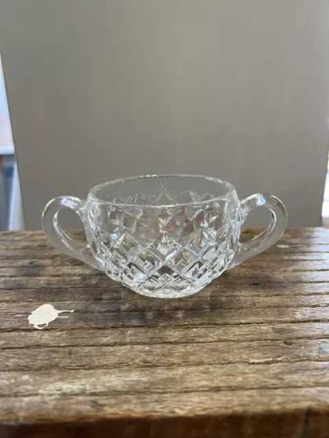 Vintage Waffle Pressed Glass Sugar Bowl Double Handle